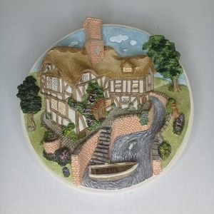 David Winter Cottages "On The Riverbank" 3D Wall Hanging Plate Art